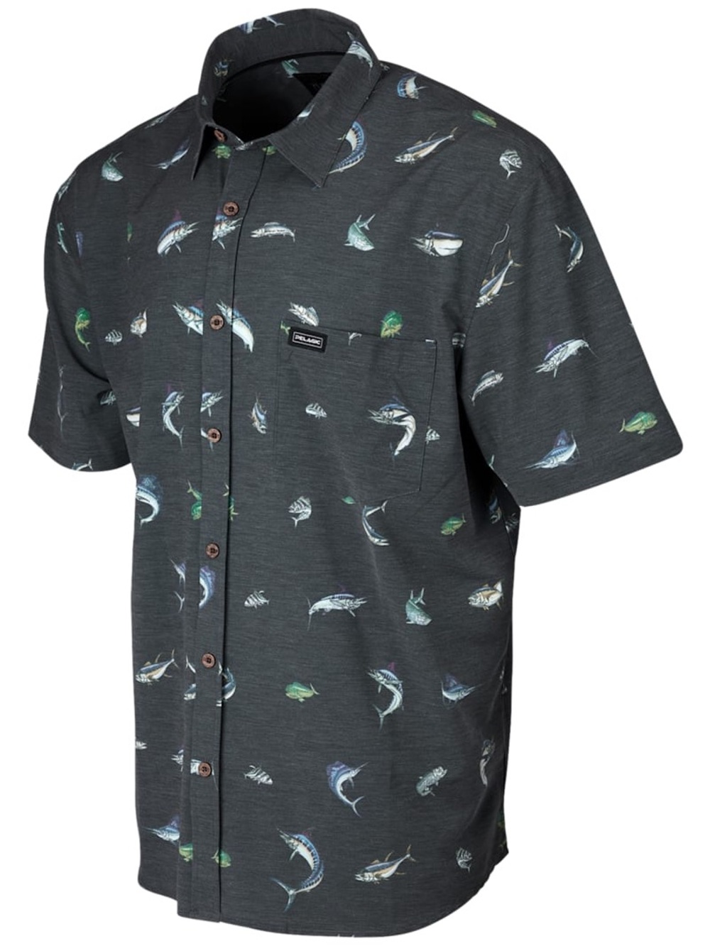Pelagic Short-Sleeve Button-Down Shirt with Multicolor Fish Print - Picture 6 of 7